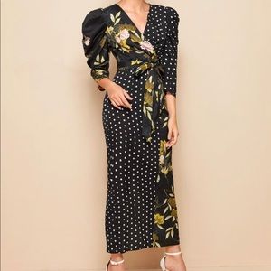 SHEIN Printed Floral Polka Dot Dress